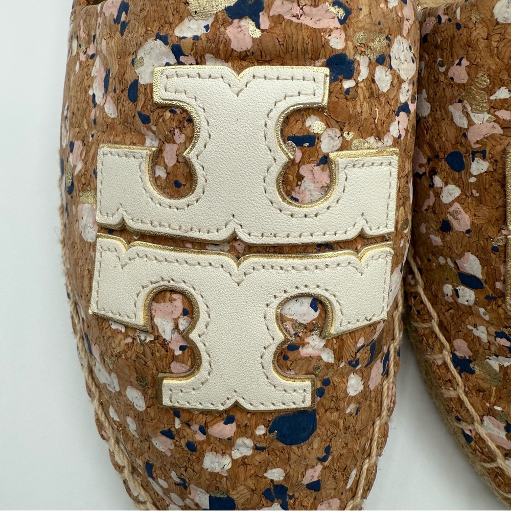 Tory Burch INES ESPADRILLE CONFETTI CORK / CALF LEATHER /METALLIC LEATHER  SZ 9M - Picture 16 of 17